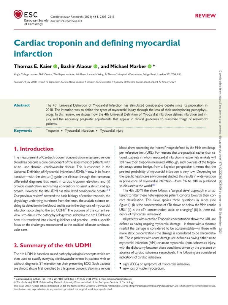 Cardiac Troponin and Defining Myocardial Infarction: Thomas E. Kaier ...