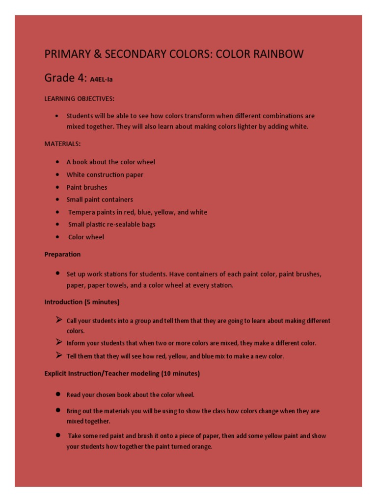 Primary & Secondary Colors: Color Rainbow Grade 4:: A4EL-Ia | PDF ...