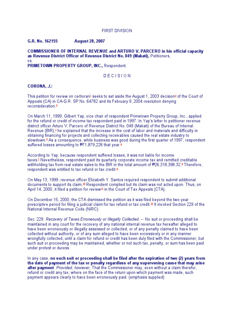 PFR Case Digest 27 PDF Tax Refund Statute Of Limitations