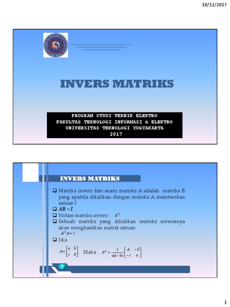 Matriks Invers: Konsep dan Contoh | PDF | Metode & Bahan Ajar