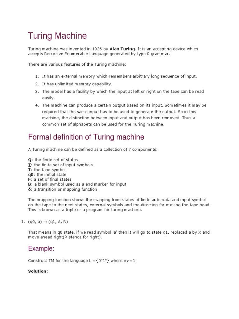 Formal Definition of Turing Machine PDF Logic Applied Mathematics