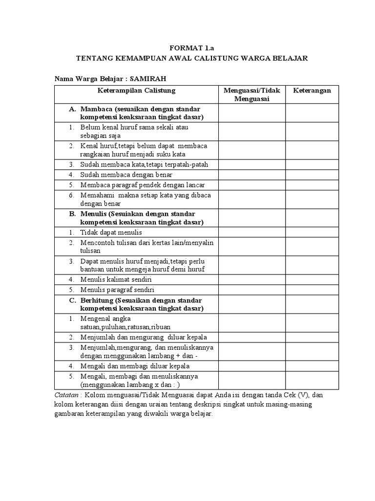 Penilaian Awal Kemampuan Calistung | PDF