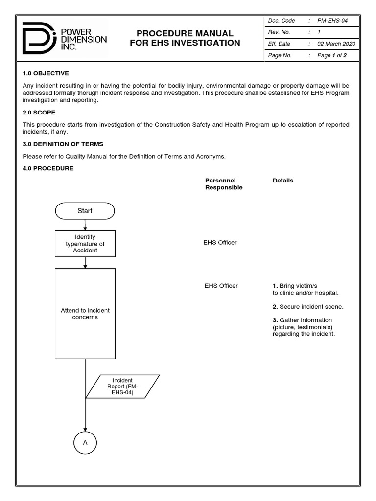 EHS Investigation Procedure Manual | PDF | Health Sciences