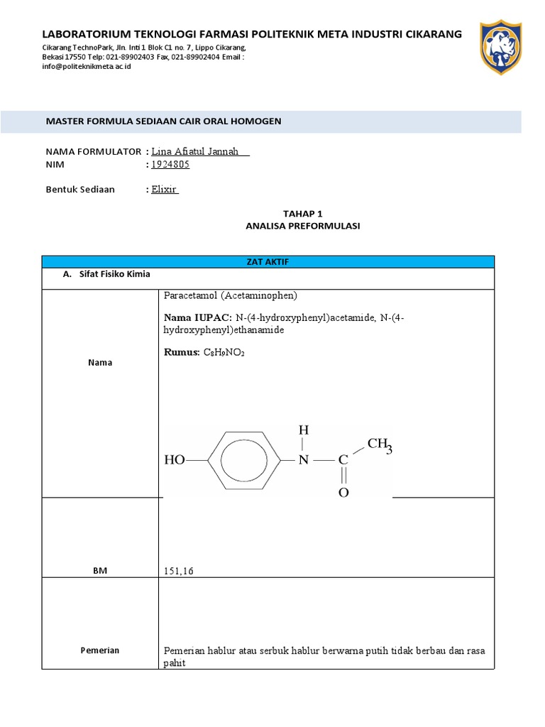 Revisi Master Formula Tahap 1 Lina | PDF