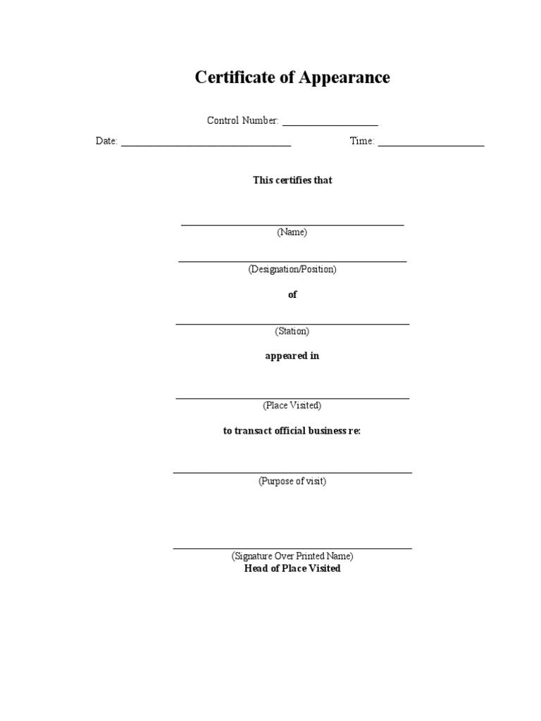 Certificate of Appearance Template | PDF | Finance & Money Management