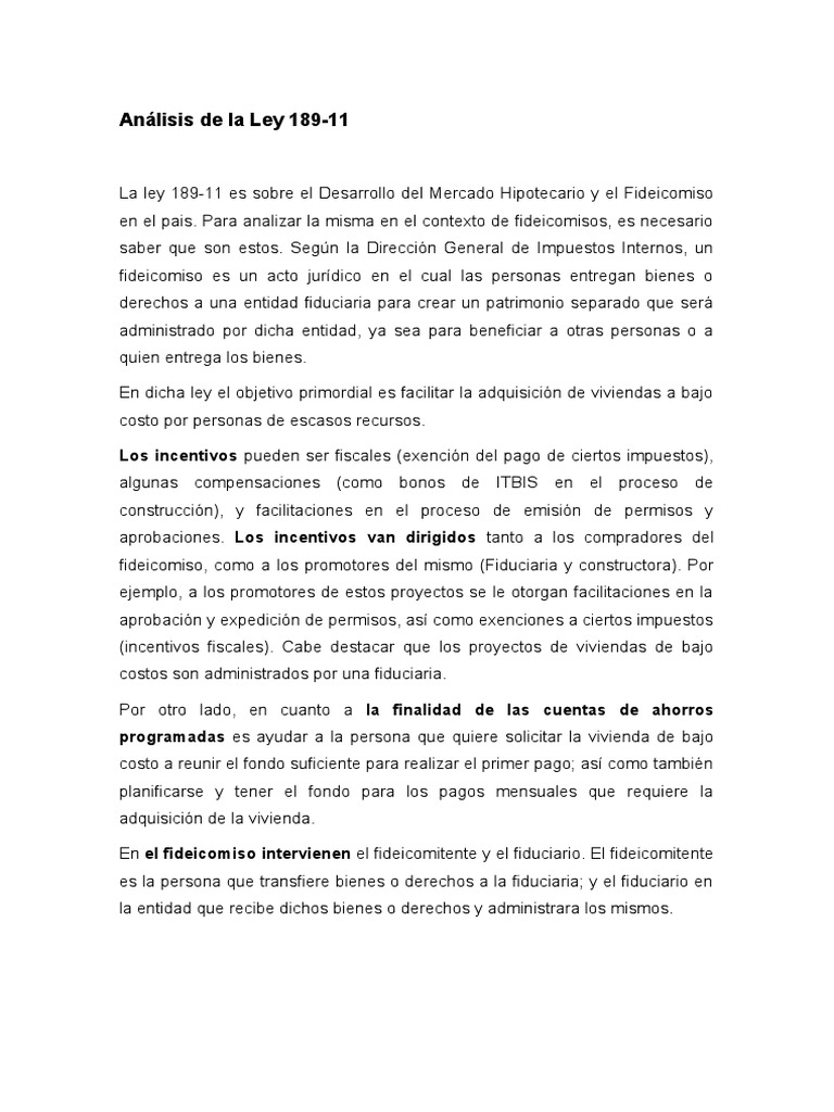 Análisis de la Ley 189-11 y Fideicomisos | PDF | Ley de fideicomiso ...