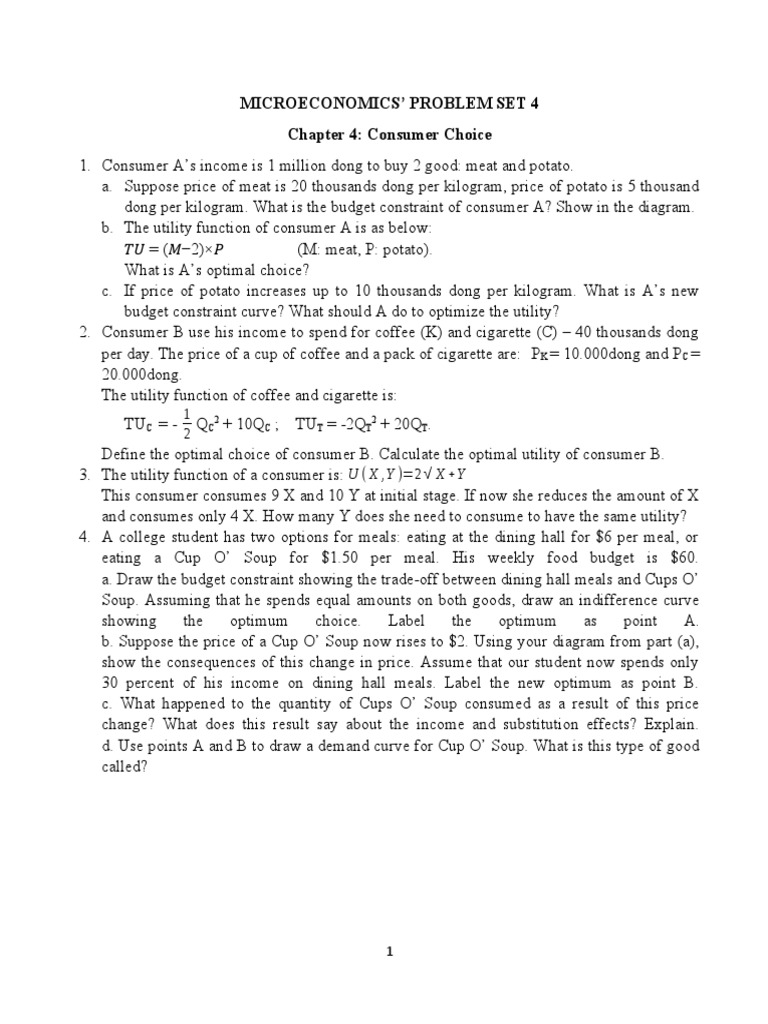 Microeconomics Problem Set 4 | PDF | Marketing | Utility