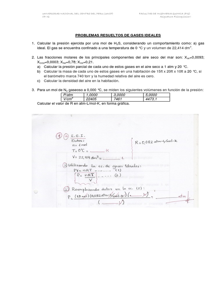 Problemas Resueltos de Gases Ideales | PDF | Métodos y materiales de ...