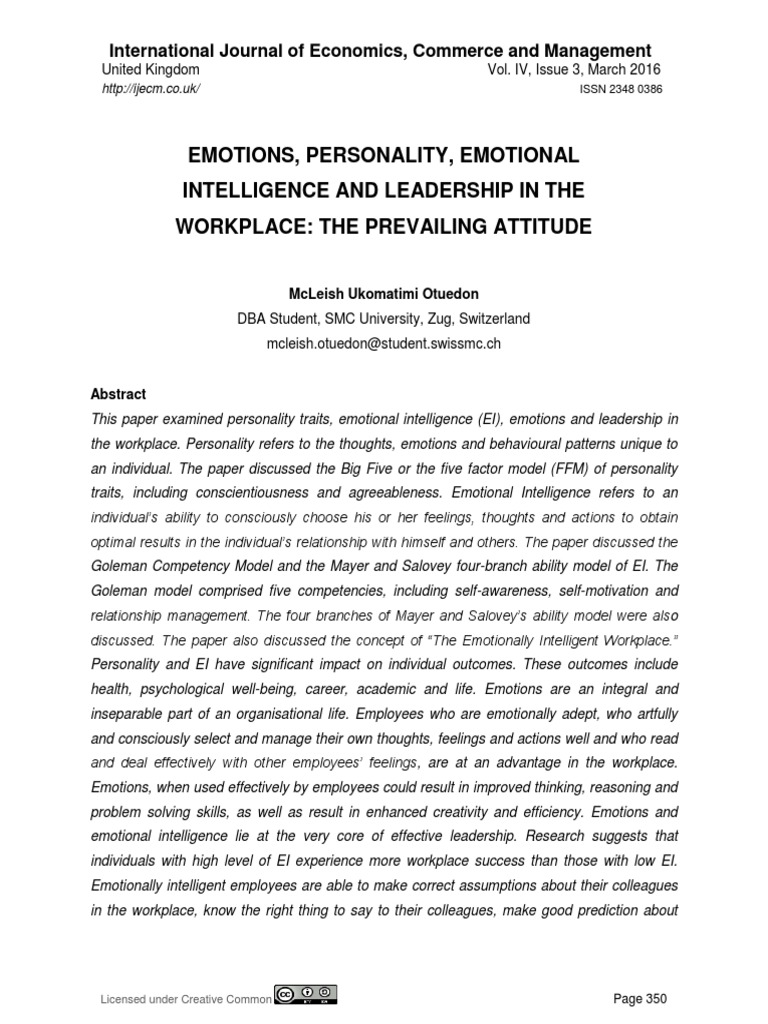 Emotions - EI and Leadership - McLeish Otuedon - Published Paper | PDF ...