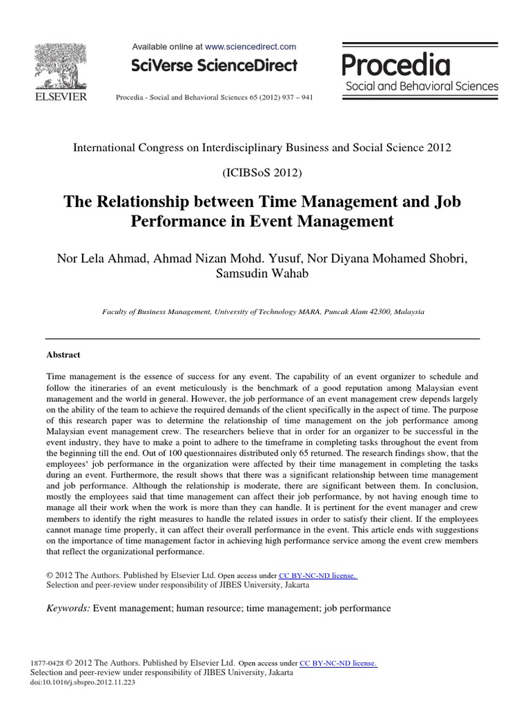 The Relationship Between Time Management and Job Performance in Event ...