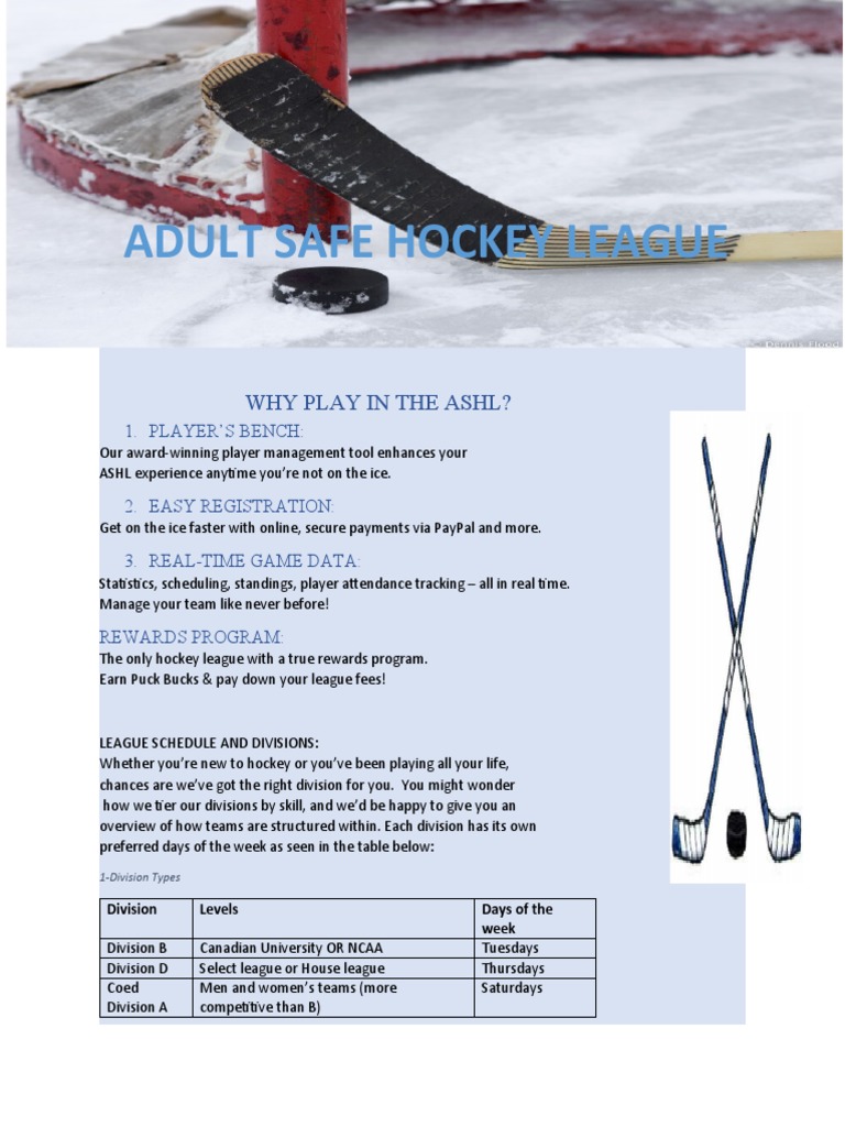 Adult Safe Hockey League Why Play in The Ashl? PDF