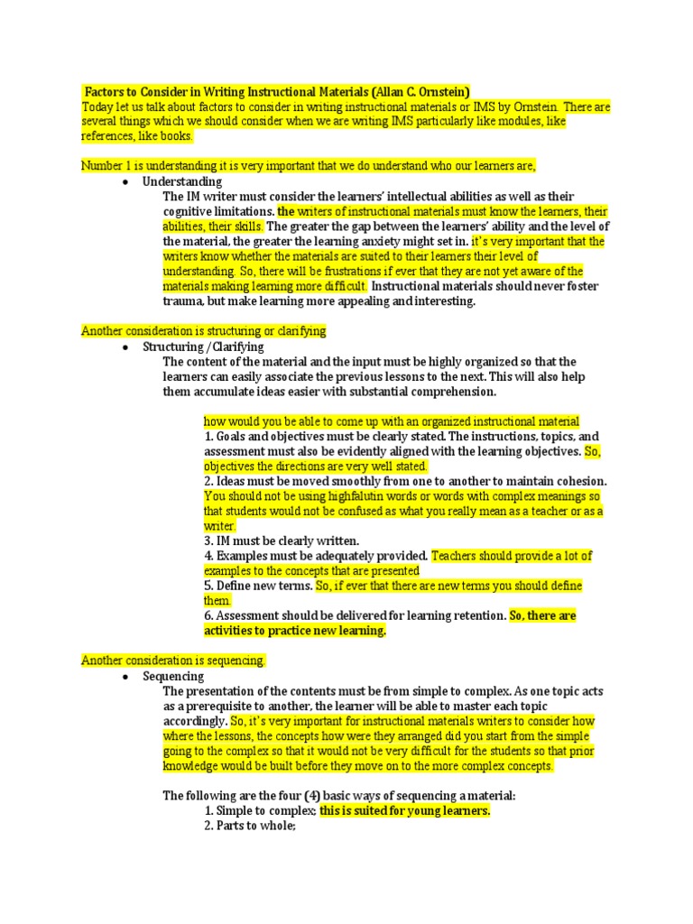 Writing Effective Instructional Materials | PDF | Learning | Concept