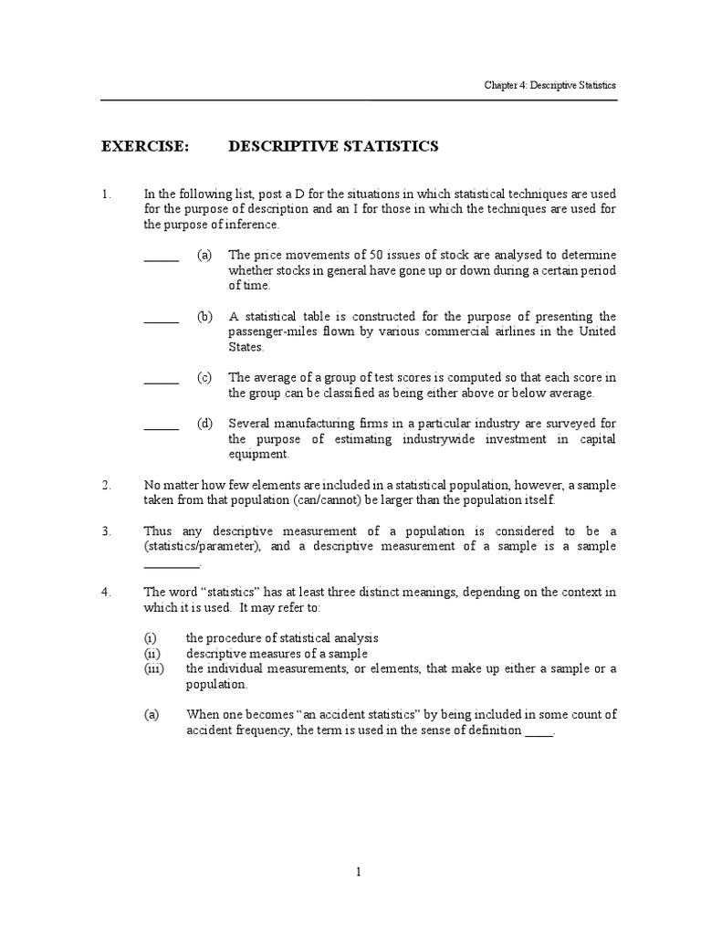 Descriptive Statistics Exercises and Solutions | PDF | Statistics ...