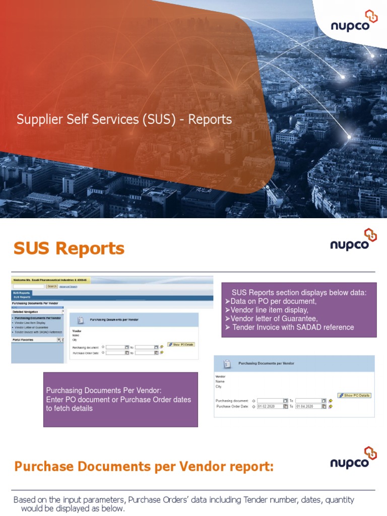 Supplier Self Services (SUS) - Reports | PDF | Technology & Engineering