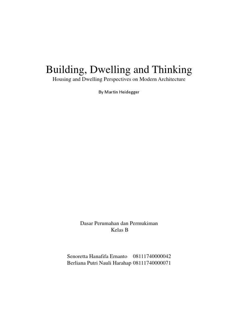 Heidegger on Building and Dwelling PDF Metaphysics Philosophical