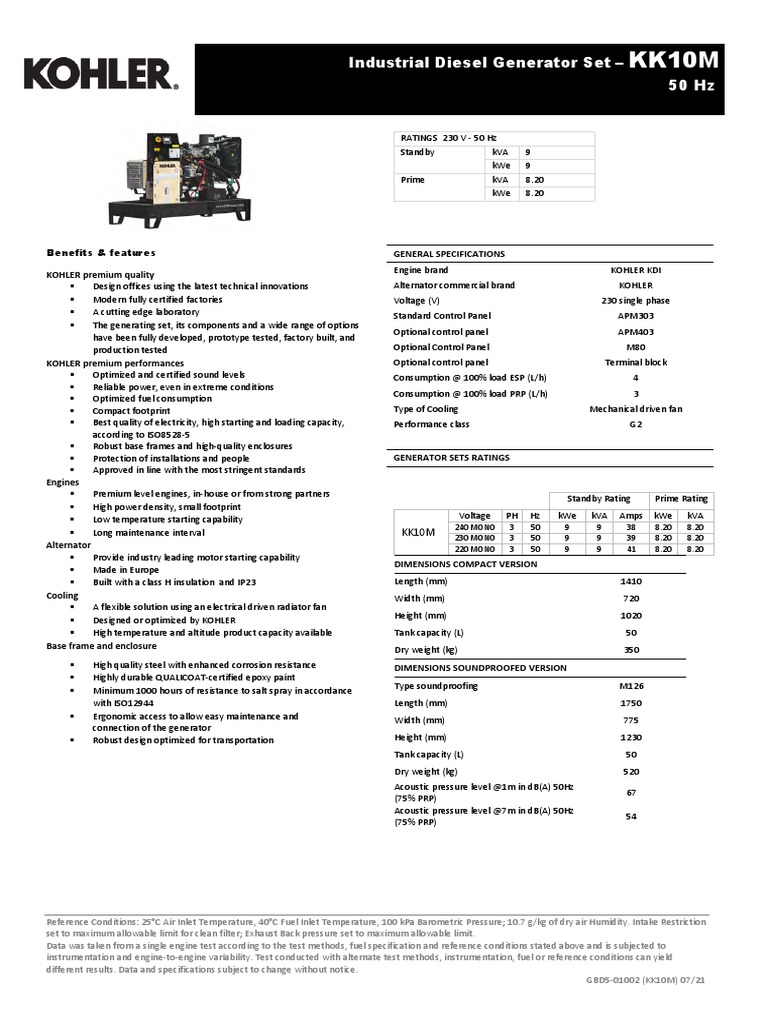 Industrial Diesel Generator Set - 50 HZ: General Specifications KOHLER ...