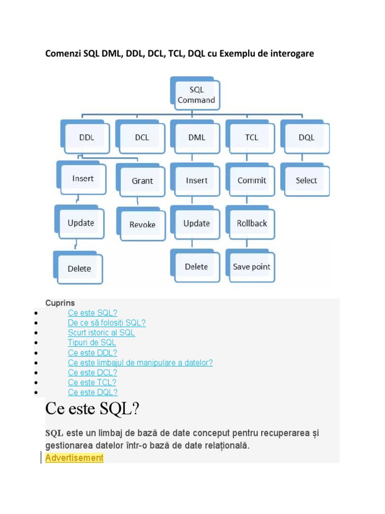 Comenzi SQL DML, DDL, DCL, TCL, DQL Cu Exemplu de Interogare | PDF