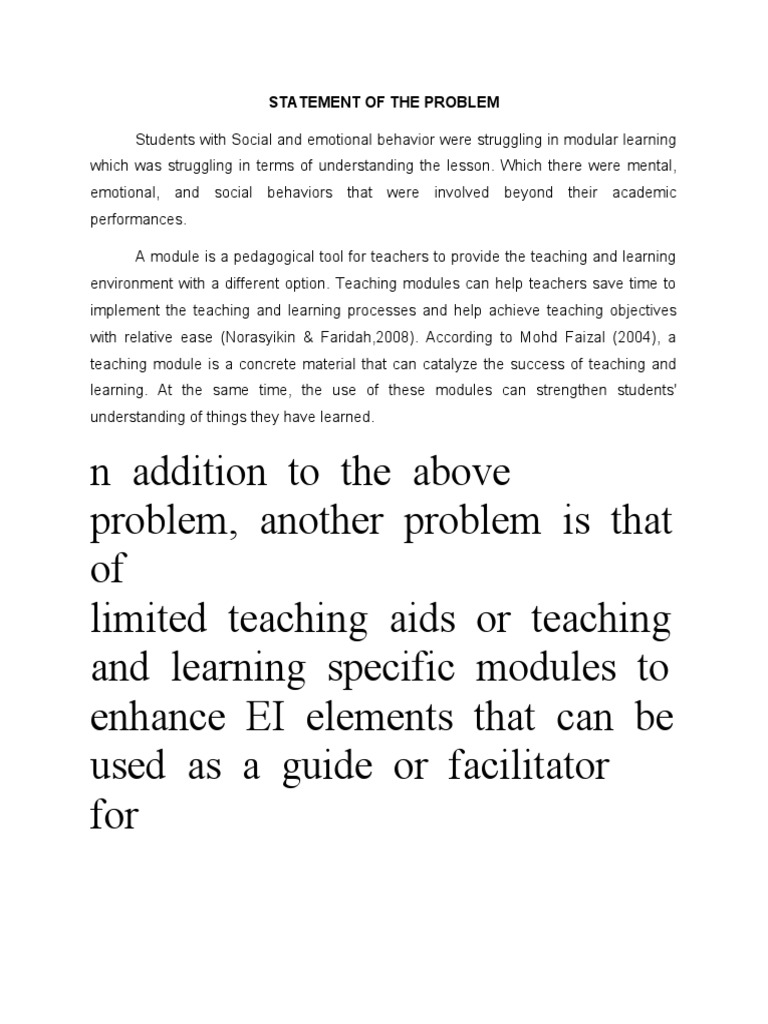Statement of The Problem | PDF | Teachers | Learning