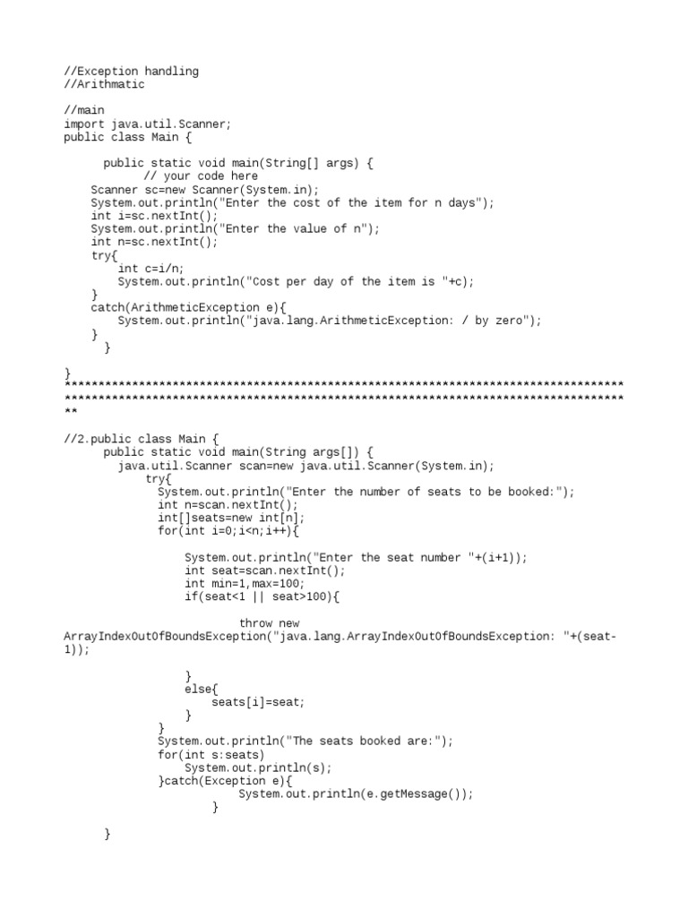 Java Exception Handling Examples | PDF | Systems Engineering | Computer ...