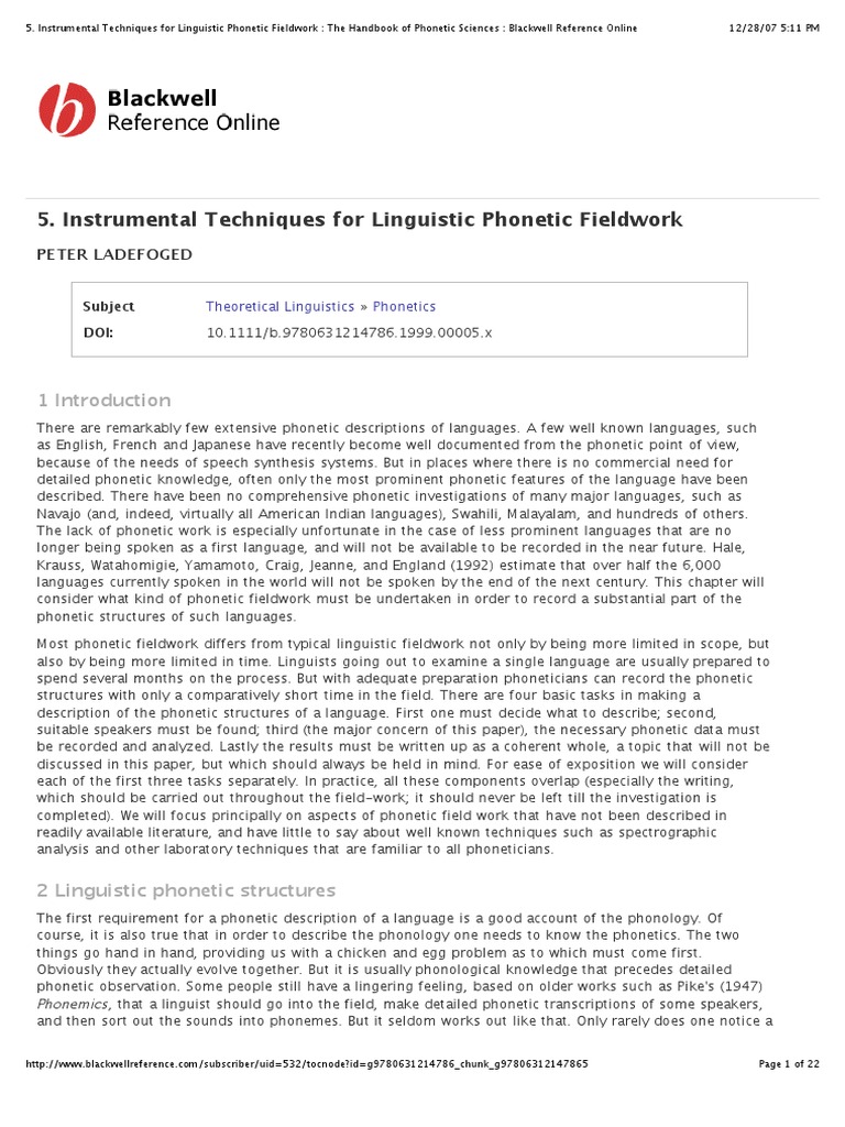 Instrumental Techniques For Linguistic Fieldwork The