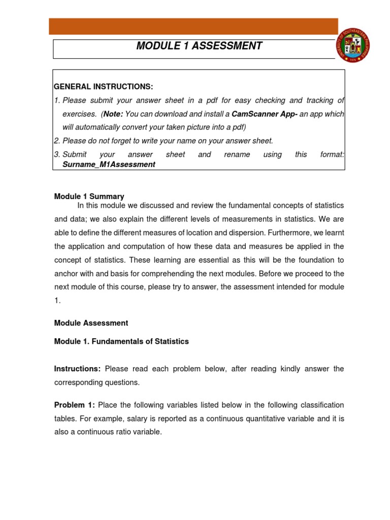 Stat 211 Module 1 Assessment | PDF | Statistics | Level Of Measurement