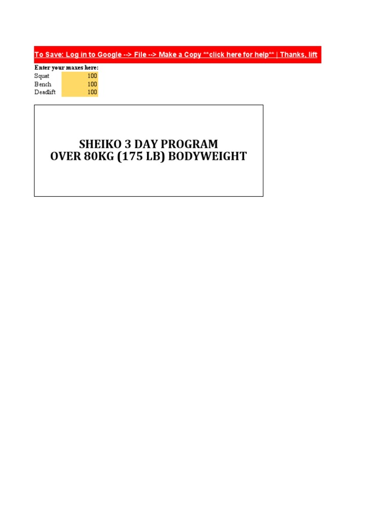 Sheiko 3 Day Program - Over 80kg - 175lbs | PDF | Hobbies | Individual ...