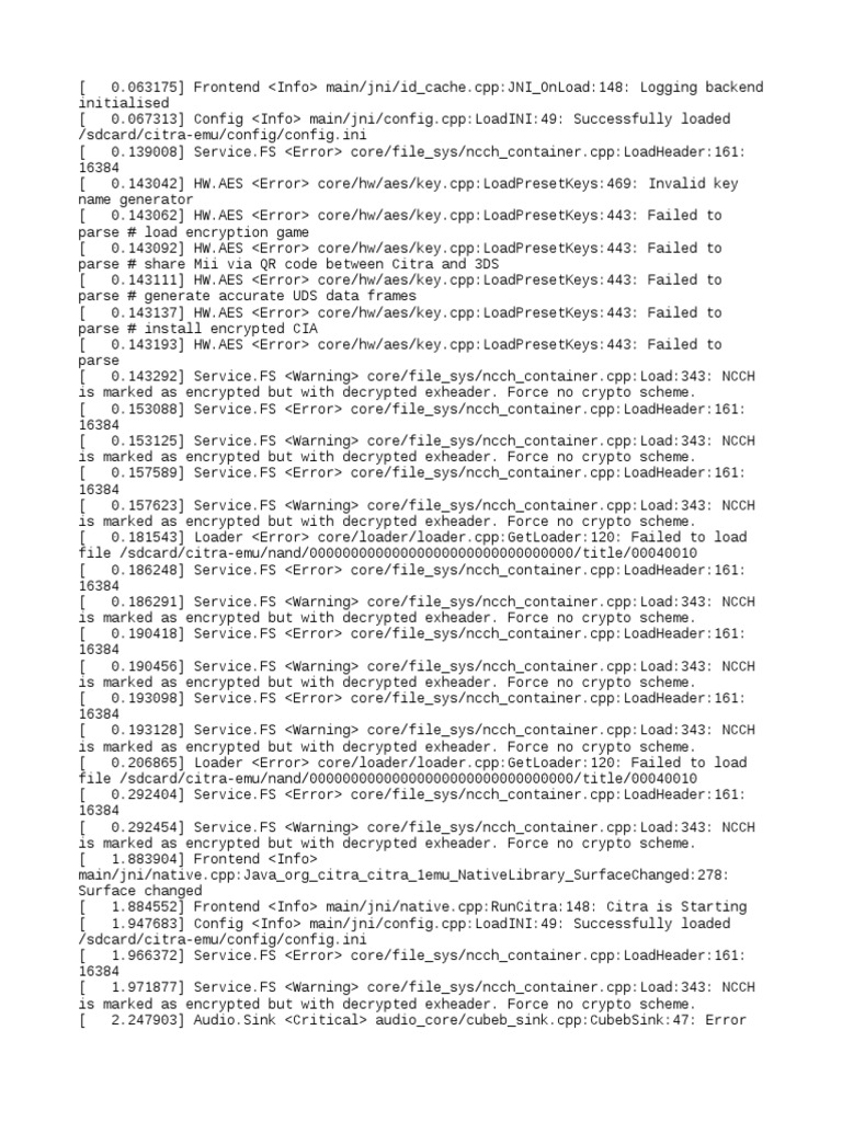 Citra Emulator Log Analysis and Errors | PDF | Encryption | Software ...
