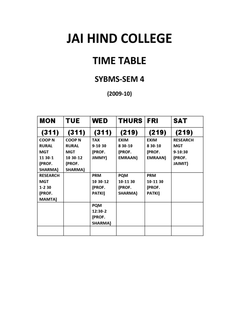 Time Table (Sy Sem 4) | PDF