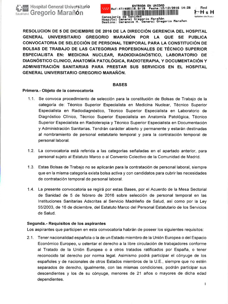 carbón vestir Administración Bolsa-Del-HGUGM-conv Bolsa Tec Sup Especialista | PDF