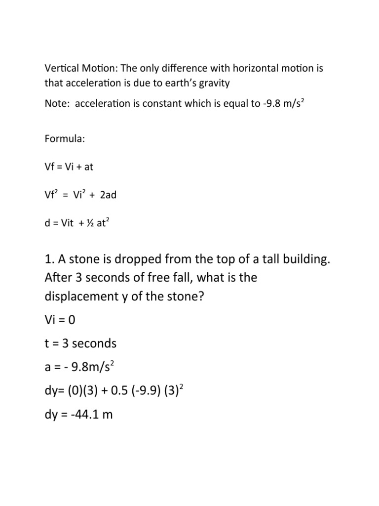 Vertical Motion and Free Fall Formulas | PDF