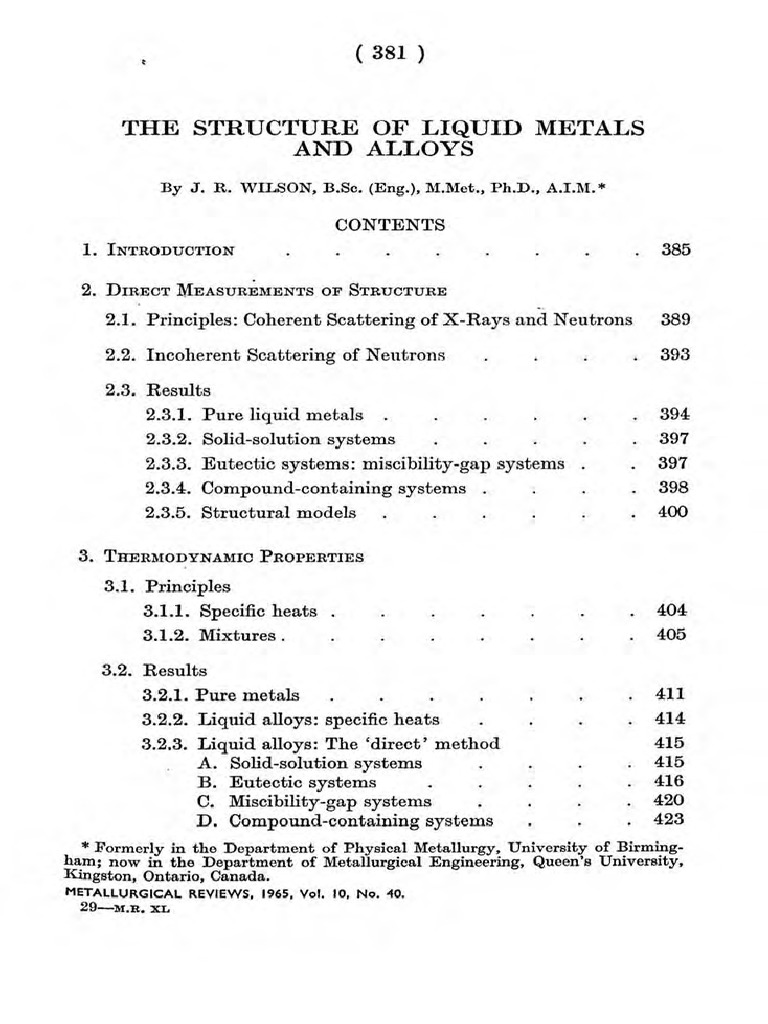 Structure Liquid Metals Alloys Wilson PDF Chemical Bond Liquids