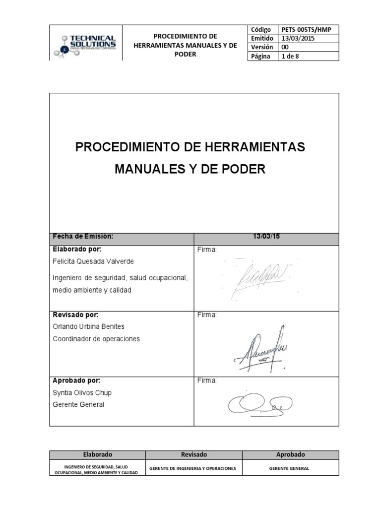 PETS 005 Herramientas Manuales y Electricas | PDF | Seguridad y salud