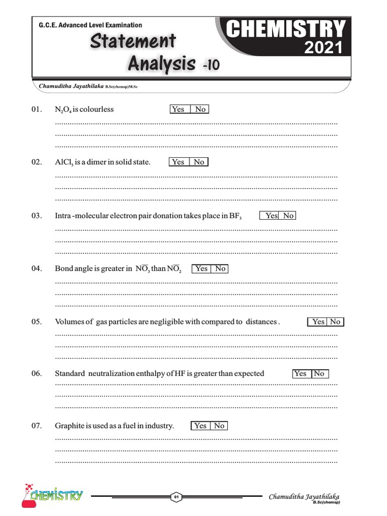 Chemistry True/False Statements Analysis | PDF | Chemical Bond | Chemistry
