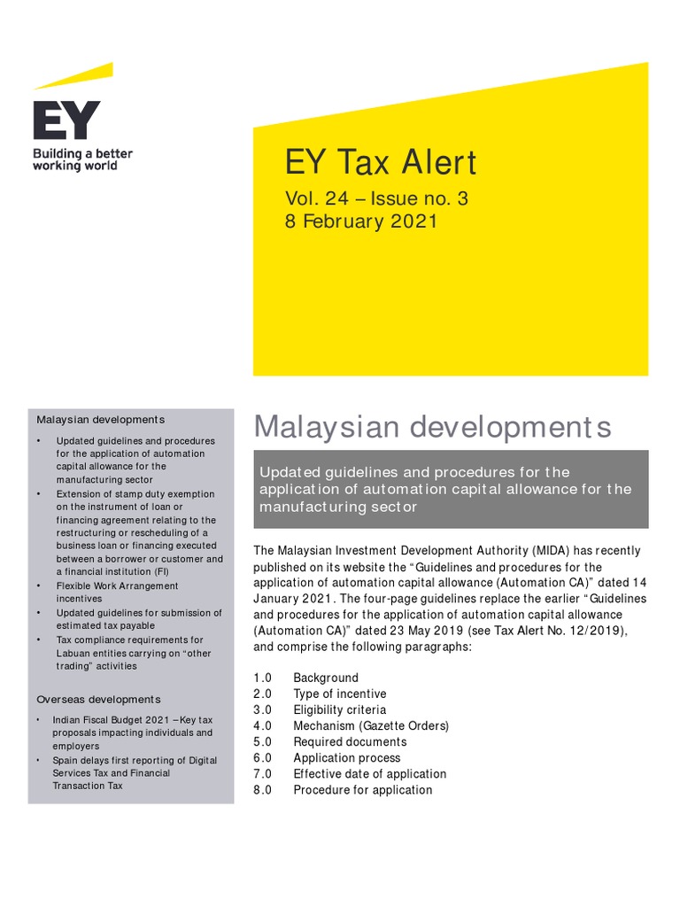 EY Tax Alert Malaysian Developments PDF Taxes Tax Exemption
