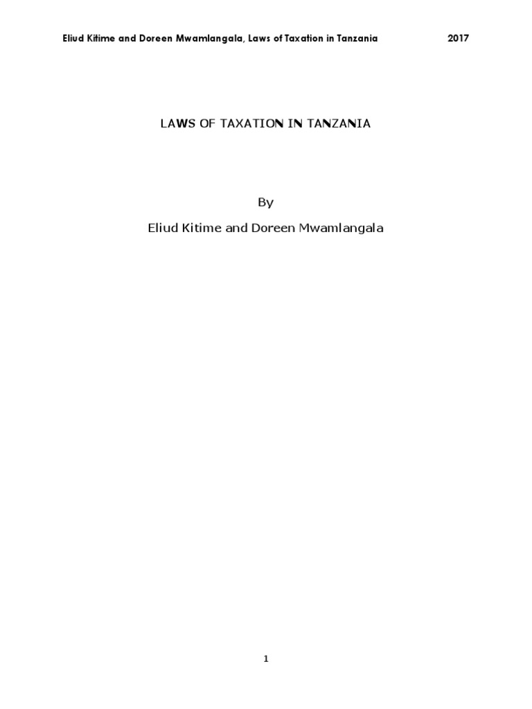 Laws of Taxation in Tanzania PDF Taxes Tax Deduction