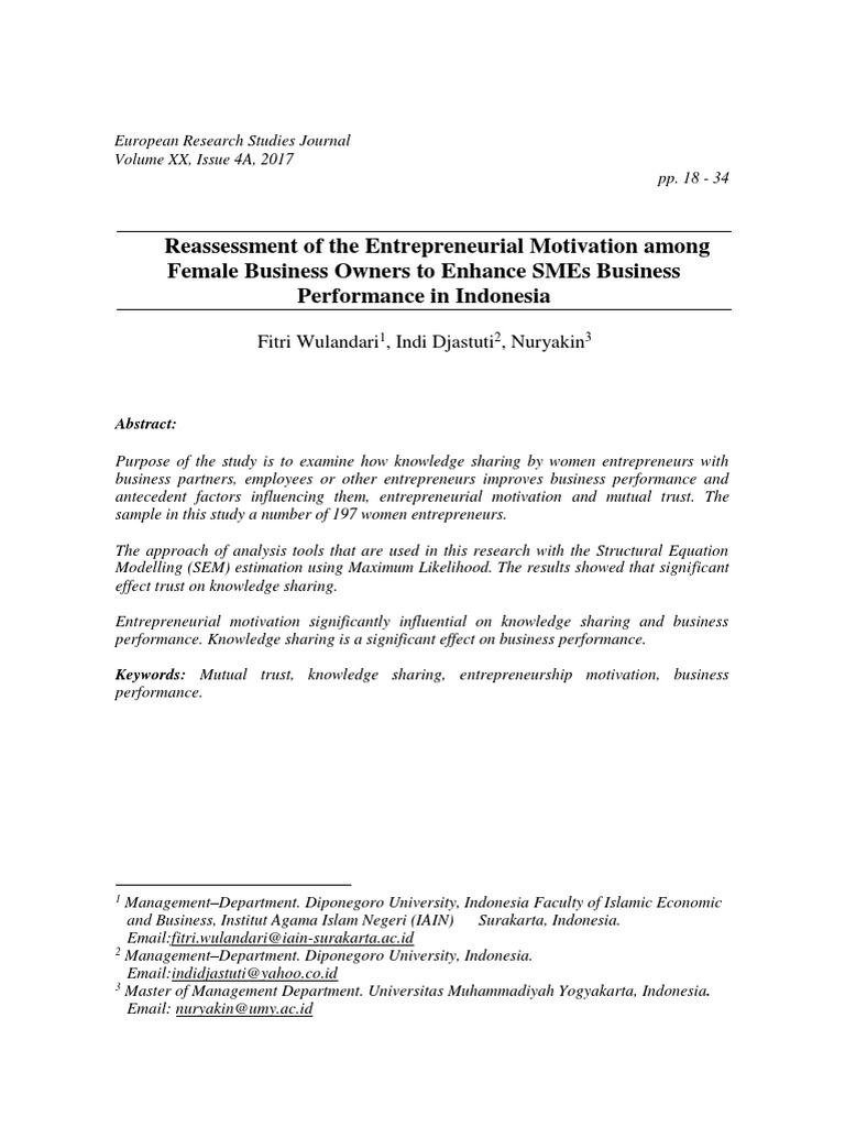 Reassessment of The Entrepreneurial Motivation Among | PDF ...