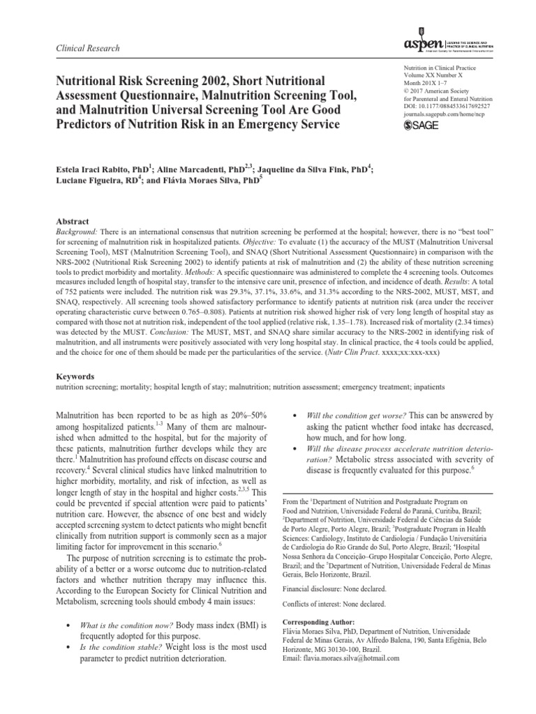 NRS 2002, Snaq, MST, Must | PDF | Screening (Medicine) | Risk