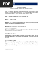 Final Assessment Araling Panlipunan 9 - Christian Living 9 - English 9 - Filipino 9