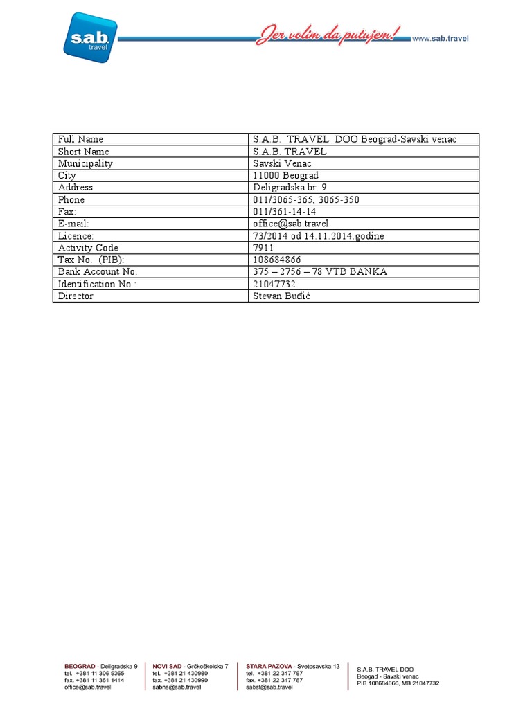 SAB TRAVEL Identification Form | PDF