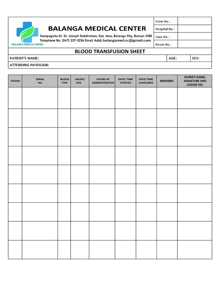 8 blood transfusion sheet pdf