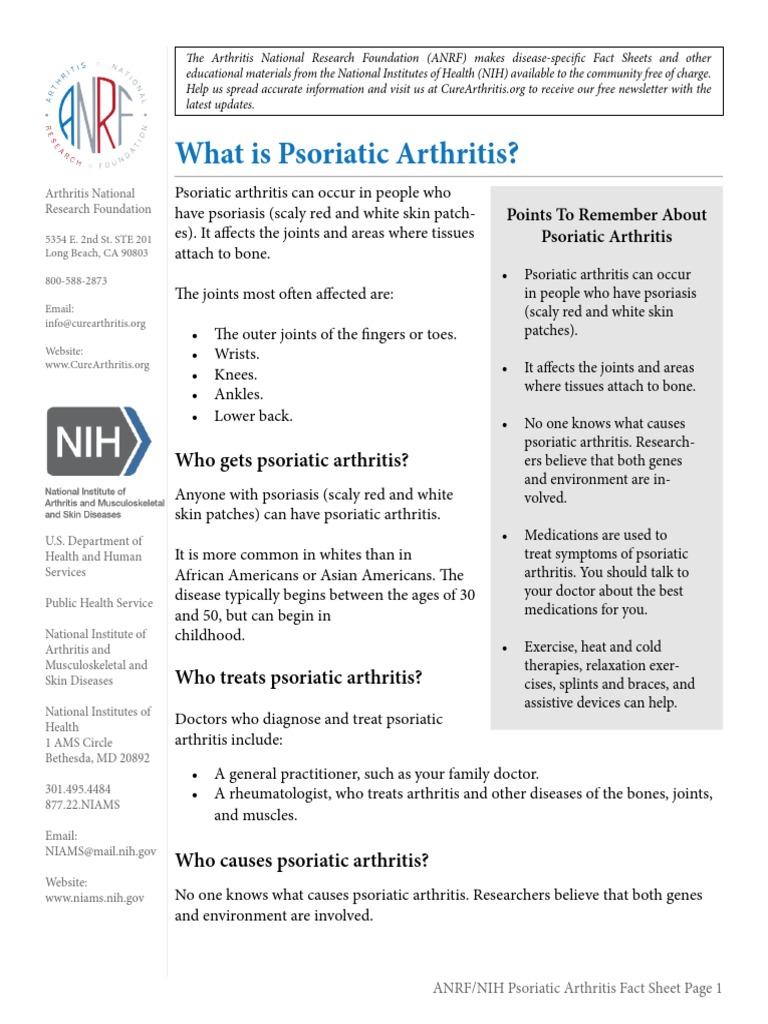 Psoriatic Arthritis Fact Sheet PDF Arthritis Psoriasis