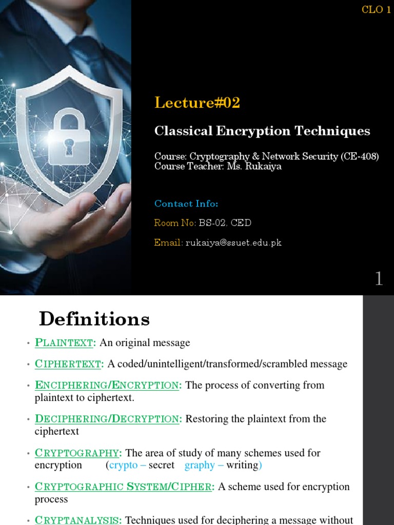 Lecture#02 Part 1 - Classical Encryption Techniques | PDF ...