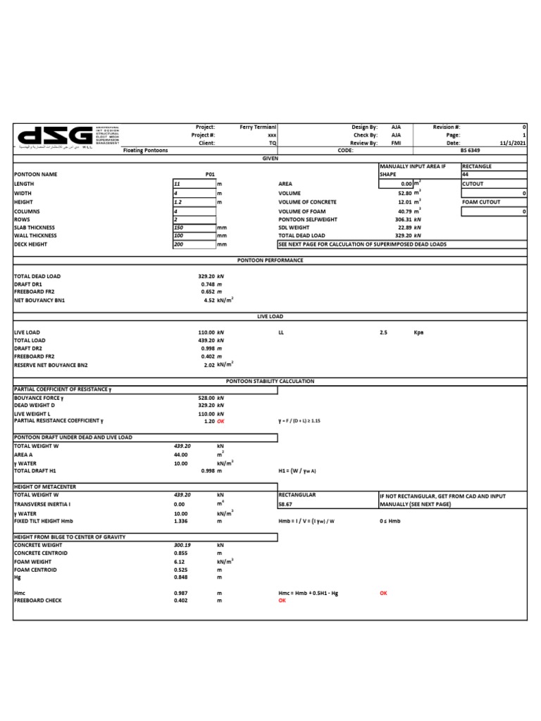 Floating Pontoon Design Calculations PDF Building Engineering