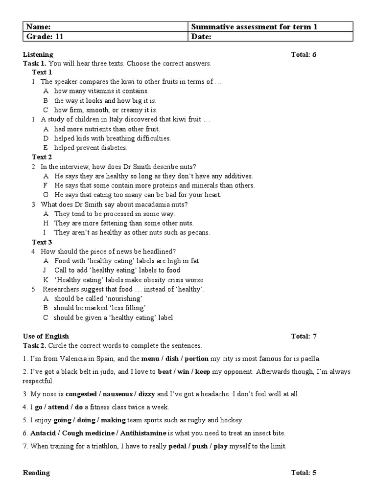 Term 1 Summative Assessment Grade 11 | PDF | Sleep | Healthy Diet