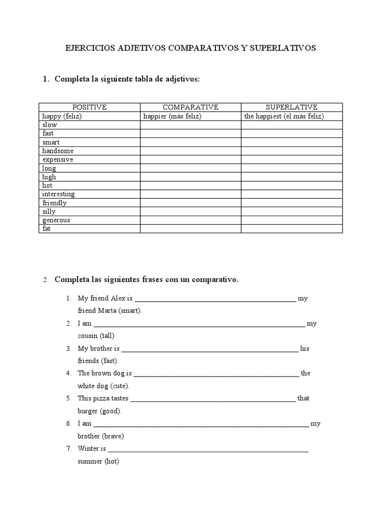 Ejercicios de Comparativos y Superlativos | PDF | Grammar | Language ...
