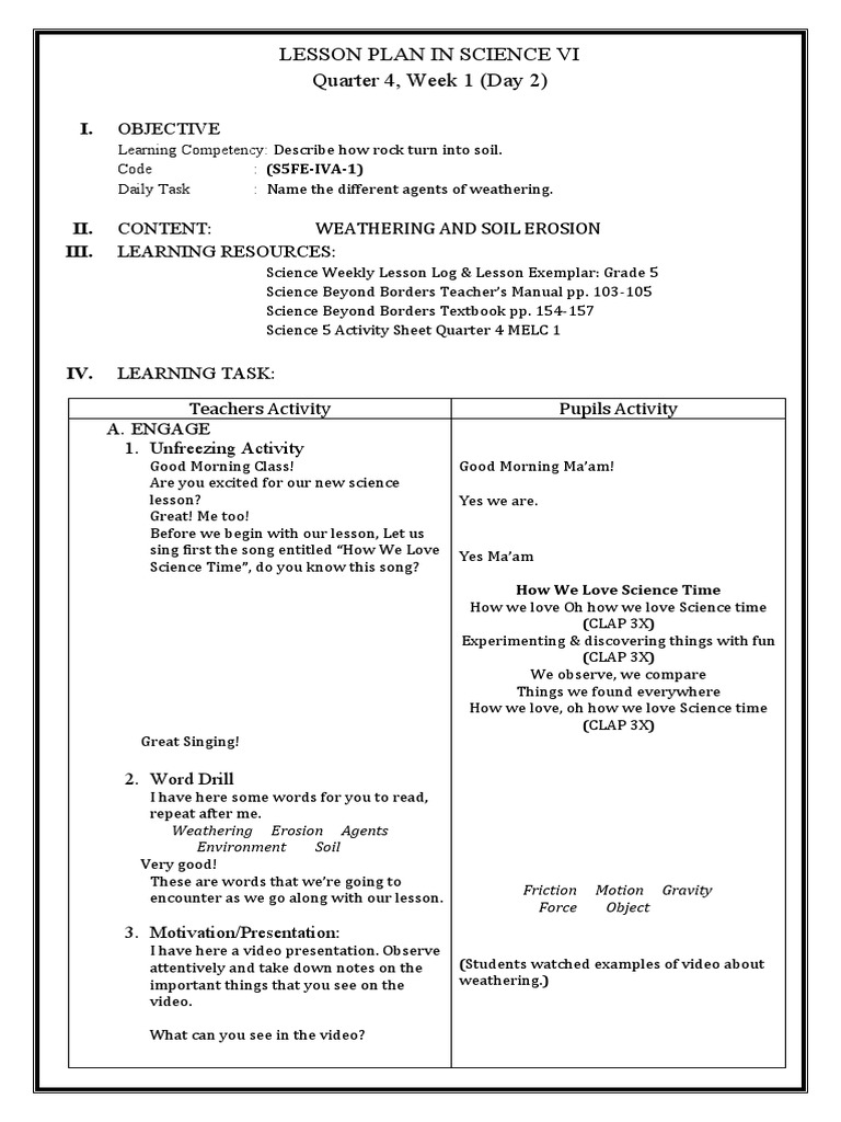 Lesson Plan In Science V Pdf Force Friction