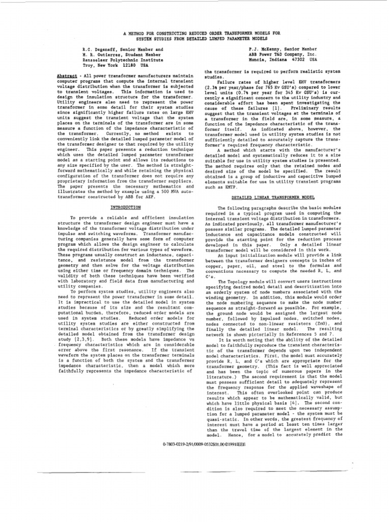 Reduced Order Transformer Models | PDF | Transformer | Resonance