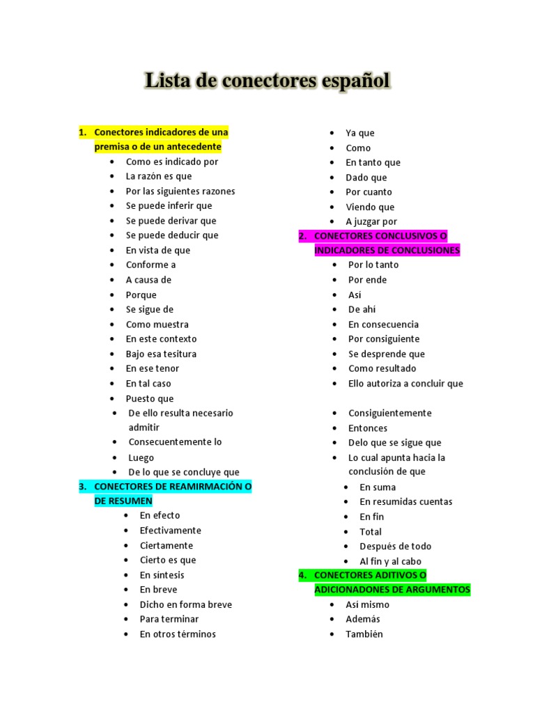 Lista de Conectores Español PDF