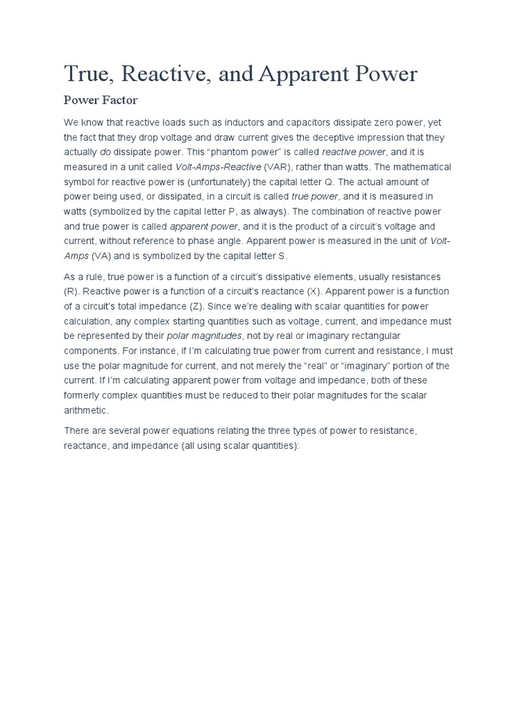True, Reactive and Apparent Power | PDF | Ac Power | Electric Power