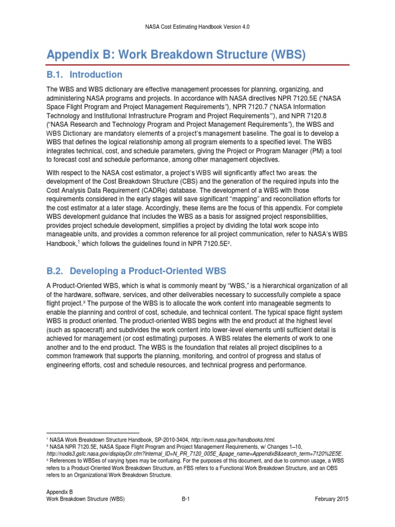 Appendix B: Work Breakdown Structure (WBS) | PDF | Business